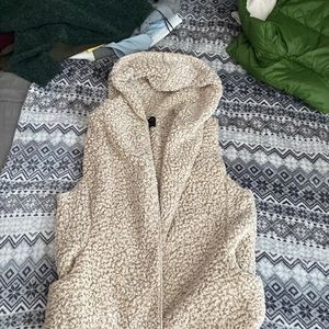 sleeveless, hooded, fleece cozy jacket